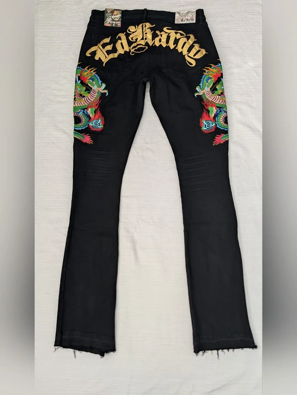 NEW Ed Hardy Men's Black Dragon Embroidered Jeans Sz 34